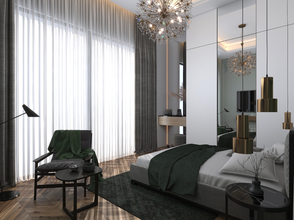 bed design of neoclassic apartment