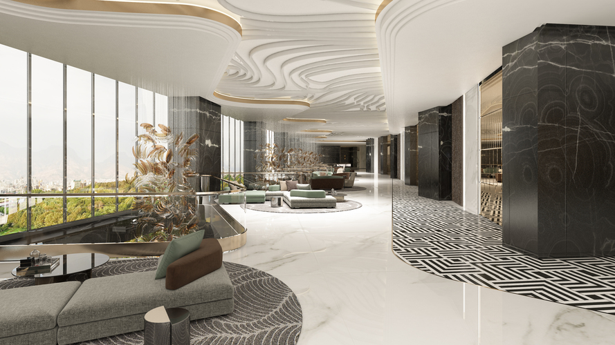 decoring and planning interior lobby post modern hotel